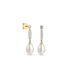 Perlové náušnice s diamanty Oriana, žluté zlato, 14K IZBR109N