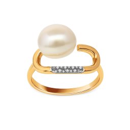 Briliantový prsten Bridget s přírodní perlou, kombinované zlato 14K IZBR1500