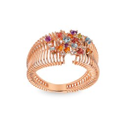 Luxusní prsten s kombinací barevných drahokamů, růžové zlato 14K IZBR1494