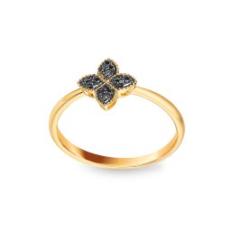 Prsten čtyřlístek s černými diamanty, žluté zlato 14K IZBR1490BP