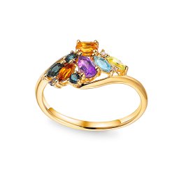 Exkluzivní briliantový prsten s barevnými drahokamy, žluté zlato 14K IZBR1497P