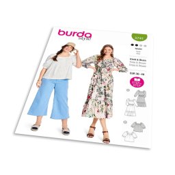 Střih Burda 5741 - Šaty s volány, nabírané šaty, boho šaty, halenka