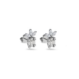Náušnice s lab-grown diamanty marquise, bagutte a round výbrusu, bílé zlato 14K IZLG1498