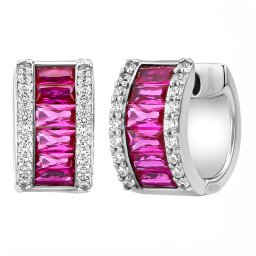 Silvego Stříbrné náušnice kruhy Rubina se syntetickým rubínem a Brilliance Zirconia - FW15260ESR