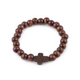 Náramek dřevěný unisex křížek, barva 3 hnědá
