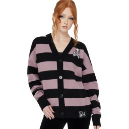 svetr dámský (cardigan) KILLSTAR x CORPSE BRIDE - Crossbones - Purple/Black - KSRA013319