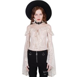 tričko dámské s dlouhým rukávem (top) KILLSTAR - Breathless Lace Bardot - IVORY - KSRA003266