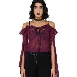 tričko dámské s dlouhým rukávem (top) KILLSTAR - Breathless - Plum - KSRA013896