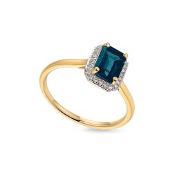 Prsten s London Blue topasem 1,13ct a diamanty Skye, žluté zlato 14K IZBR895YBT