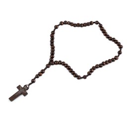 Růženec dřevěný na drhaných šňůrkách, barva 2 hnědá tmavá