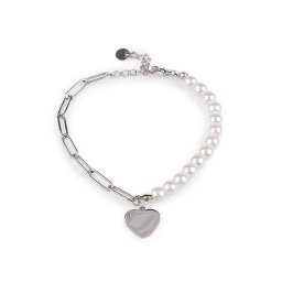 Náramek z nerezové oceli perlový, barva 2 bílá srdce