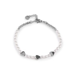 Náramek z nerezové oceli perlový, barva 3 bílá srdce