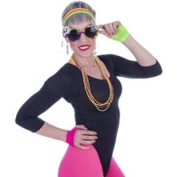 Funny Fashion Sada Retro Disco neon brýle, čelenka, rukavice, náušnice a korále