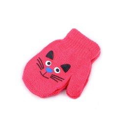 Dětské pletené rukavice palčáky, barva 19 pink kočka
