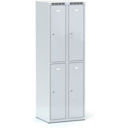 Alfa 3 Kovová šatní skříňka S6 s úložnými boxy, 4 boxy, 1800 x 600 x 500 mm, cylindrický zámek, šedé dveře