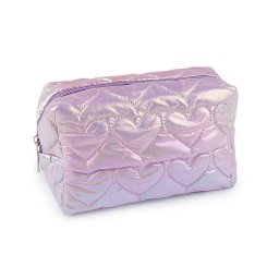 Kosmetická taška / pouzdro prošívané, srdce 18x11 cm holografické, barva 2 fialová nejsvětlejší