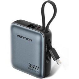 Vention 10000mAh Mini Power Bank (USB-C + USB-C/Lightning) with Built-in USB-C and Lightning Cables