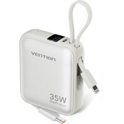 Vention 10000mAh Mini Power Bank (USB-C + USB-C/Lightning) with Built-in USB-C and Lightning Cables