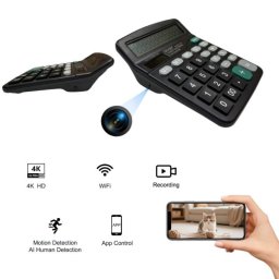 Spionazna kamera v kalkulačce 4K - WIFI/P2P microSD do 128GB + detekce pohybu