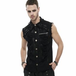 košile pánská bez rukávu DEVIL FASHION - Anemone Distressed Button Up Punk - SHT094