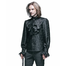 košile pánská DEVIL FASHION - Dracula Gothic Lace Top With Bow Tie - Black - SHT01001