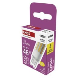 EMOS LED žárovka Classic JC / G9 / 4,3 W (48 W) / 600 lm / n