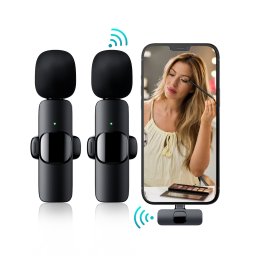 SET Bezdrátový mikrofon na smartphone 2x s transmittrem s USB-C + Klip + 360° nahrávání