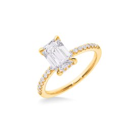 Zásnubní prsten s centrálním 2,00ct Emerald lab-grown diamantem, žluté zlato 14K IZLG1524