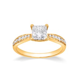 Zásnubní prsten s centrálním Princess lab-grown diamantem, žluté zlato 14K IZLG1534