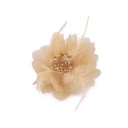 Brož se skleněnými broušenými korálky a peřím, barva 2 krémová