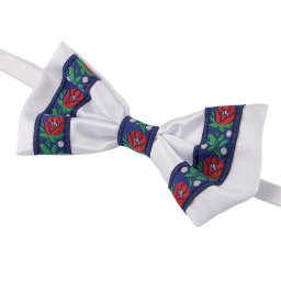 Saténový motýlek folklor hand made, délka 12 cm, barva 1 bílá modrá