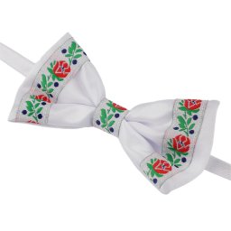 Saténový motýlek folklor hand made, délka 12 cm, barva 2 bílá bílá