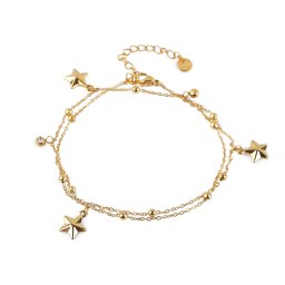 Náramek z nerezové oceli dvojitý, hvězdička, barva 2 zlatá