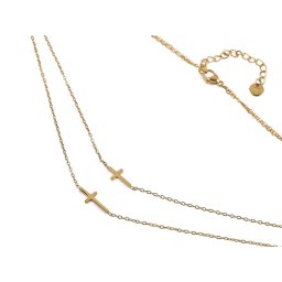 Náhrdelník z nerezové oceli dvojitý, křížek, barva 2 zlatá