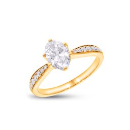 Lab-grown zásnubní prsten s halo diamanty na korunce, žluté zlato 14K IZLG1532