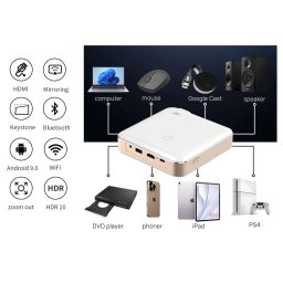 Přenosný Projektor 1080P Full HD - LED Mini Projektor 4K + Android OS + Vestavěné Reproduktory + 5G WiFi