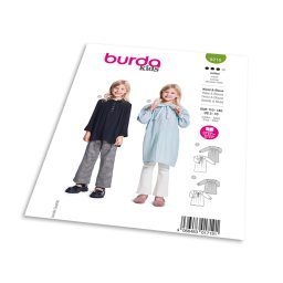 Střih Burda 9216 - Dívčí šaty s mašlí a halenka s límcem Peter Pan