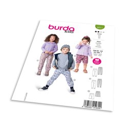 Střih Burda 9211 - Dětské tepláky s elastickým pasem a kraťasy s lemováním