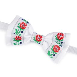 Saténový motýlek folklor hand made, délka 9 cm, barva 1 bílá bílá