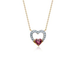 Diamantový náhrdelník srdíčko s rodolitem, žluté zlato 14K KU2190N