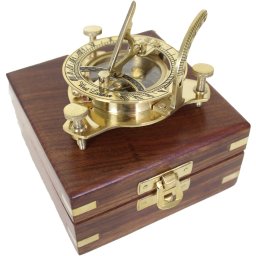 Origin Outdoors kompas mosazný se slunečními hodinami SUNDIAL v dřevěné krabičce