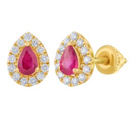 Silvego Diamantové náušnice pecky Dutchess ze žlutého zlata s přírodním rubínem a diamanty 0,18 ct - DNN3256EGYDRU