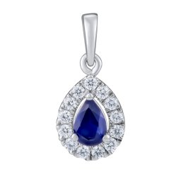 Silvego Diamantový přívěsek Dutchess z bílého zlata s přírodním safírem a diamanty 0,09 ct - DNN3256PGWDSA