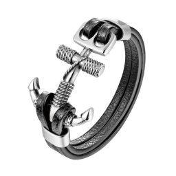 Gaira® Kožený náramek Anchor 3114, Barva stříbrná