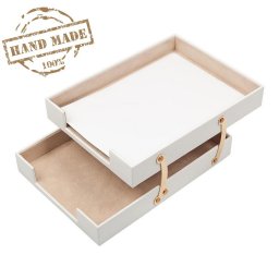Kancelářský odkladač na dokumenty z bílé kůže + zlaté doplňky (Ruční výroba)
