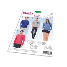 Střih Burda 6602 - Jednoduché tričko, tričko s kapucí, tričko s dlouhým rukávem, pánské tričko
