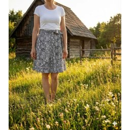 Dámská sukně zavinovací - vzor modrotisku - srdíčka a ptáčci na tmavomodré