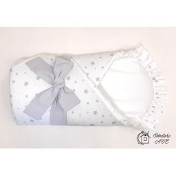Rychlozavinovačka s volánem a mašlí - šedá hvězdička na bílé, šedá mašle