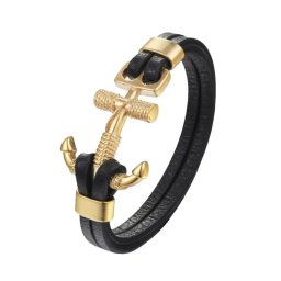 Gaira® Kožený náramek Anchor 3114, Barva zlatá