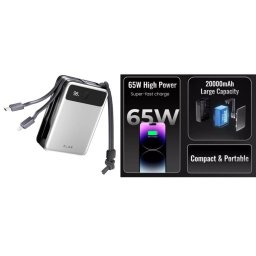 Powerbanka 20000 mAh 65W - Rychlonabíječka + 3 nabíjecí porty USB-C a Lightning